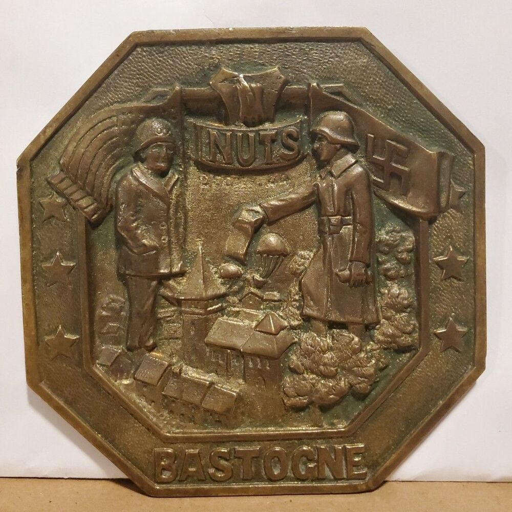 Vintage WWII 101st Airborne "NUTS!" Bastogne Brass Plaque - Battle of the Bulge